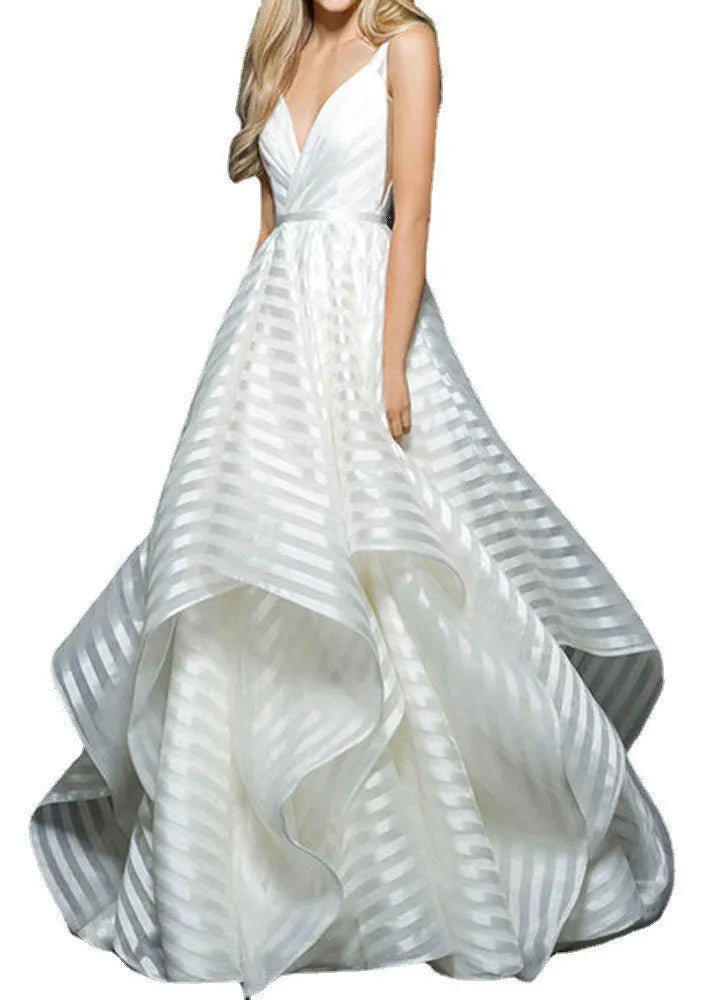 White V Neck Backless Asymmetrical Design Dress Summer