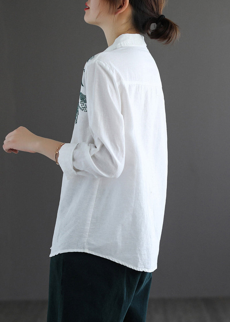 White Peter Pan Collar Embroidered Shirt Long Sleeve
