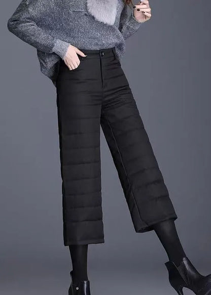 Grey Pockets High Waist Duck Down Crop Pants Winter