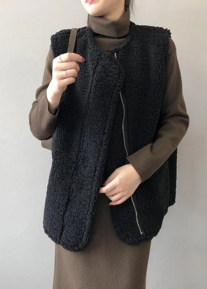 Boutique Coffee Wear on Both Sides Faux Fur Vest Winter