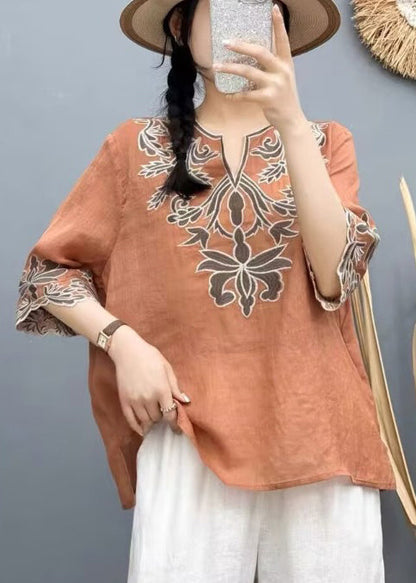 White Embroidered Cotton Shirt Tops Bracelet Sleeve