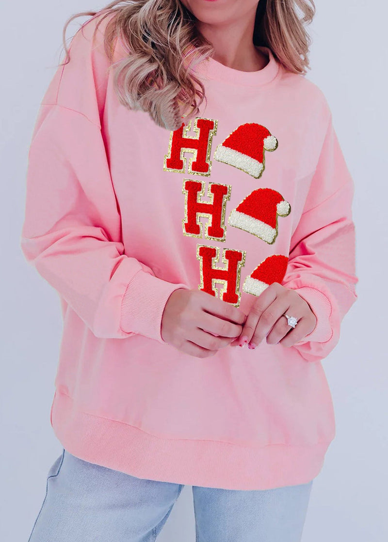 Style Pink O Neck Embroidered Cotton Pullover Sweatshirt Winter