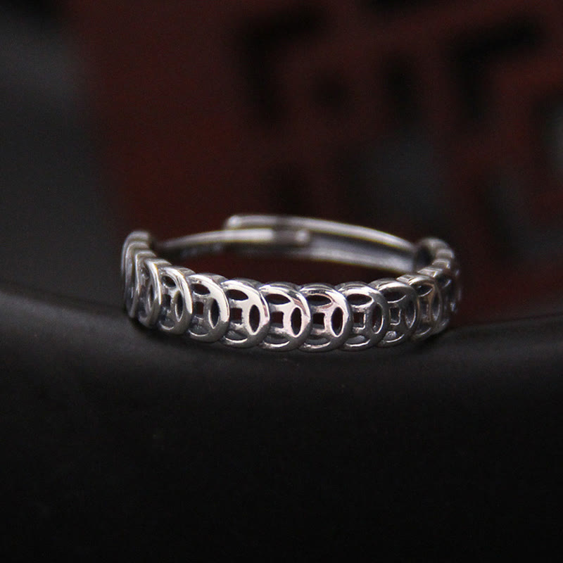 Buddha Stones Copper Coin Design Luck Adjustable Ring