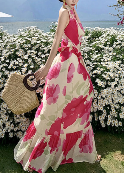 Red Bow Backless Vacation Long Dresses Summer