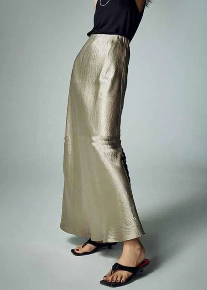 Simple Grey High Waist Silk Skirt Summer