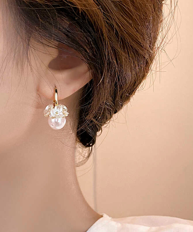 Diy White Alloy Pearl Hoop Earrings