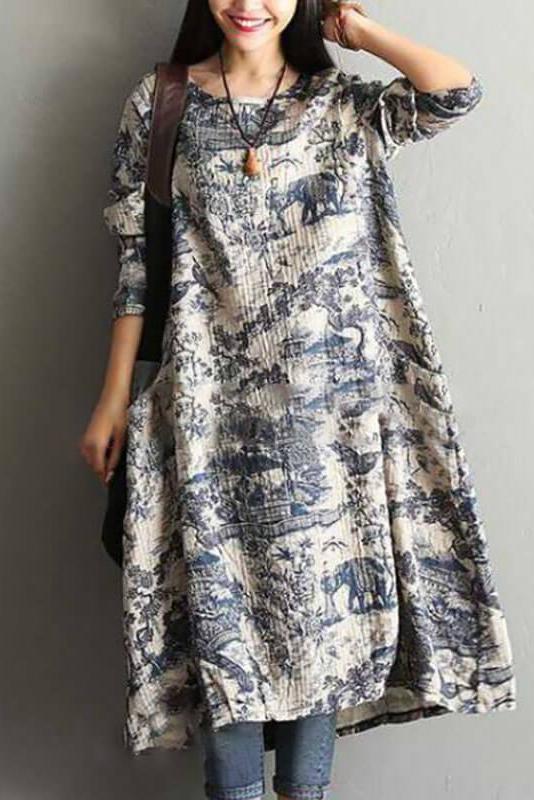 Limited Stock- Printing Cotton Dress Robe