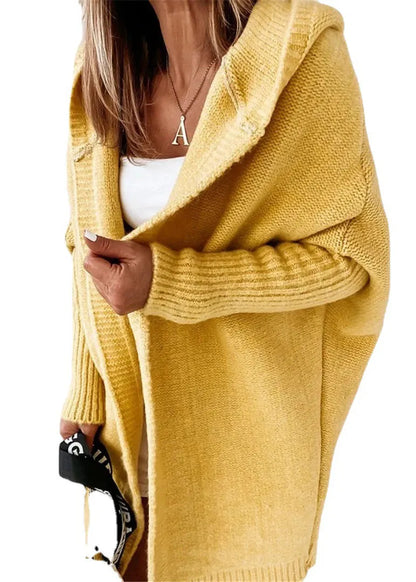 Green Patchwork Hooded Knit Cardigan Fall