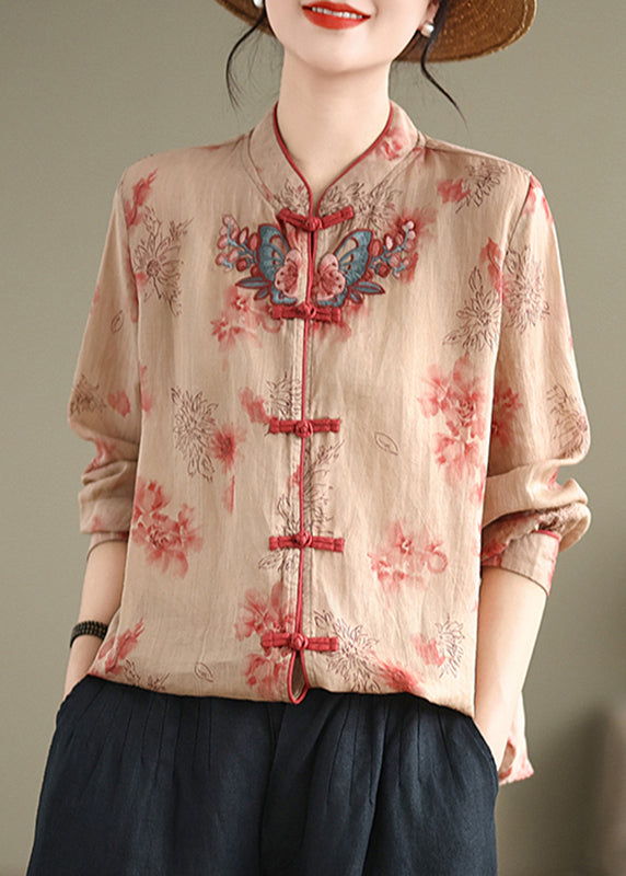 Stand Collar Print Button Shirt Fall