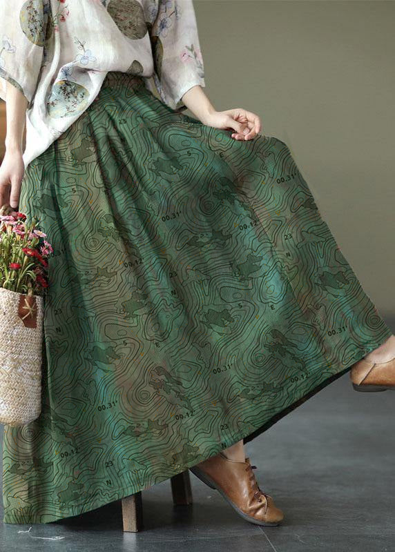 Color Stripes Print Ramie Elastic Waist Skirt