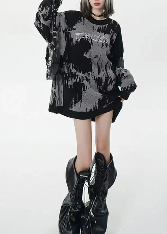 Fine Grey Oversized Tie Dye Long Sweater Winter