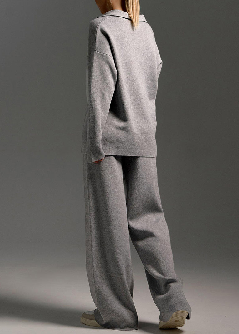 Organic Grey Peter Pan Collar Knit Two Piece Set Winter