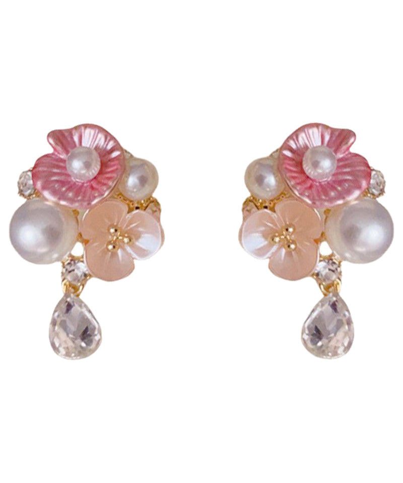 Rainbow Copper Overgild Zircon Pearl Water Droplet Drop Earrings