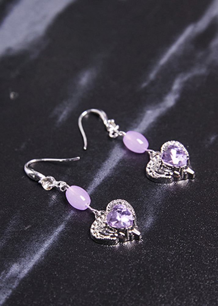 Light Purple Heart-shaped Gem Stone Drop Earrings