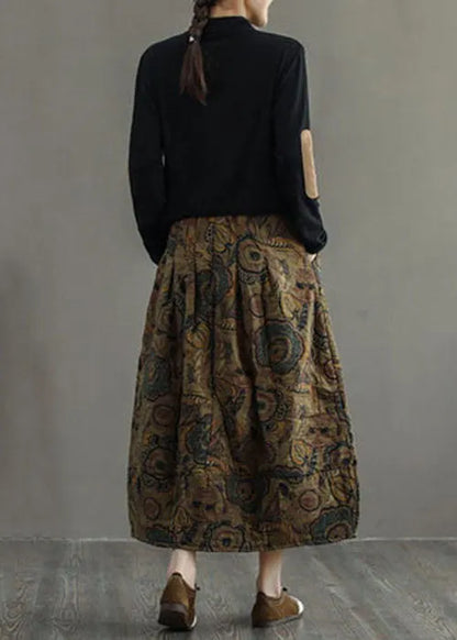 Red Elastic Waist Patchwork Print Fine Cotton Filled Skirt Winter