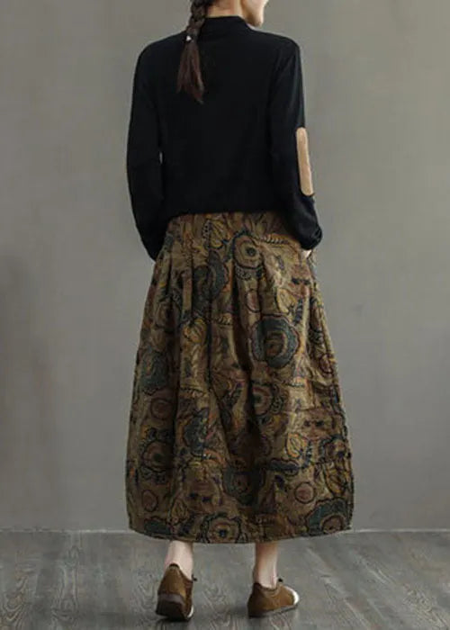 Red Elastic Waist Patchwork Print Fine Cotton Filled Skirt Winter