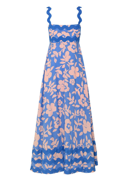 Blue Print Cotton Spaghetti Strap Dresses Summer