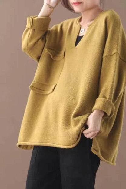 Autumn Big Pocket V-neck Sweater