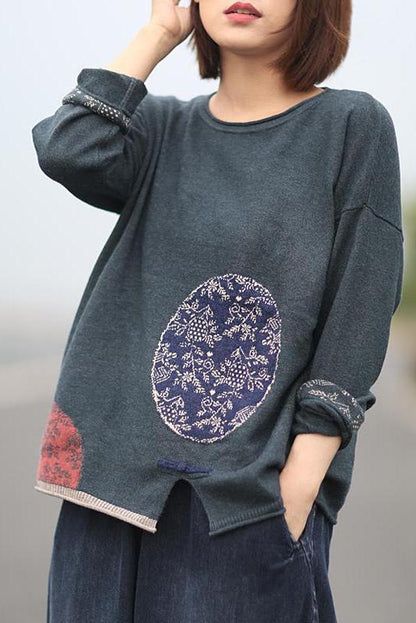 Lotstrends Retro Pattern Printed Loose Knitted Sweater