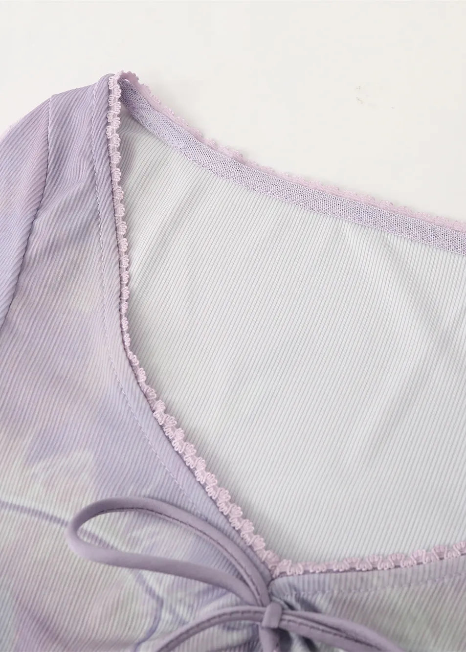 Style Purple Lace Lace Up Patchwork Cotton Tops Fall