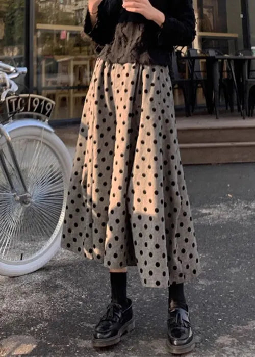 New Grey Dot Elastic Waist Cotton Wide Leg Pants Summer