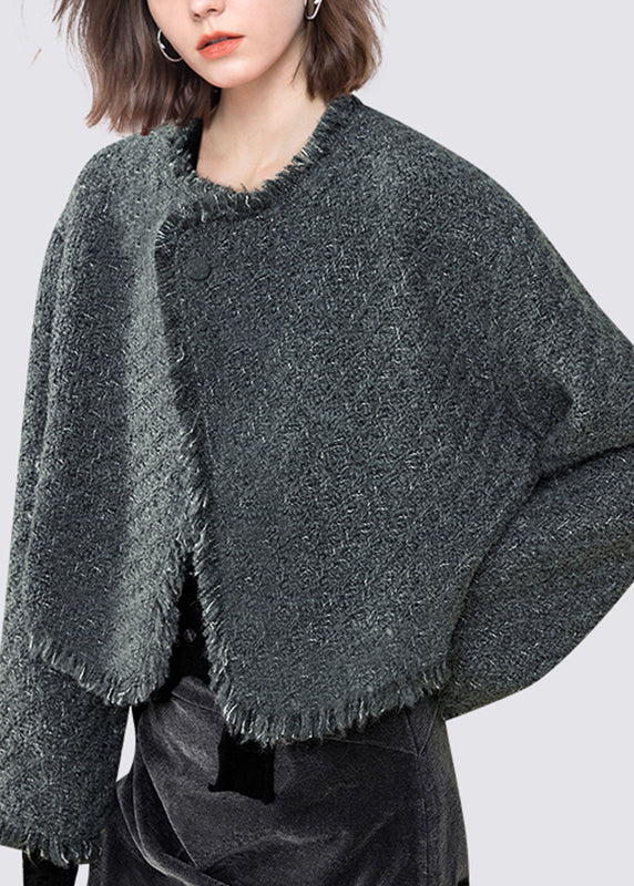 Natural Dark Grey O-neck Patchwork Cardigans Fall
