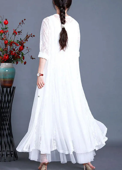 White Hollow Out Lace Long Cardigans Long Sleeve
