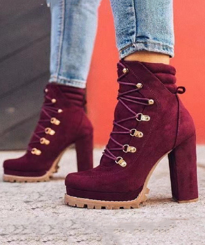 Mulberry High Heel Suede Boutique Splicing Cross Strap Boots