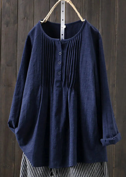 Yellow O Neck Wrinkled Cotton Shirts Spring