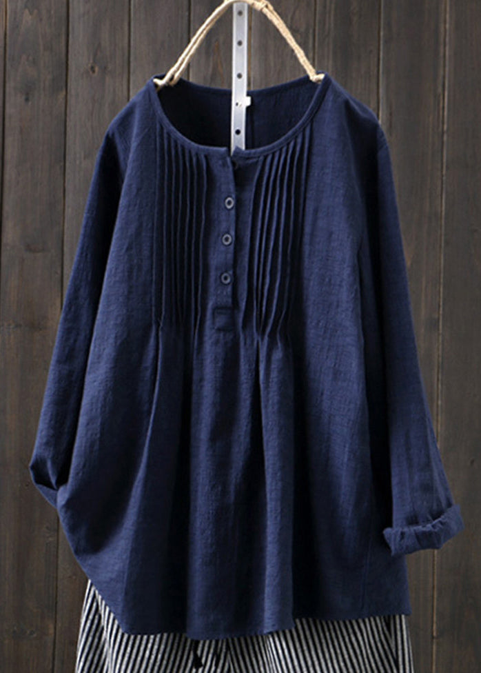 Yellow O Neck Wrinkled Cotton Shirts Spring