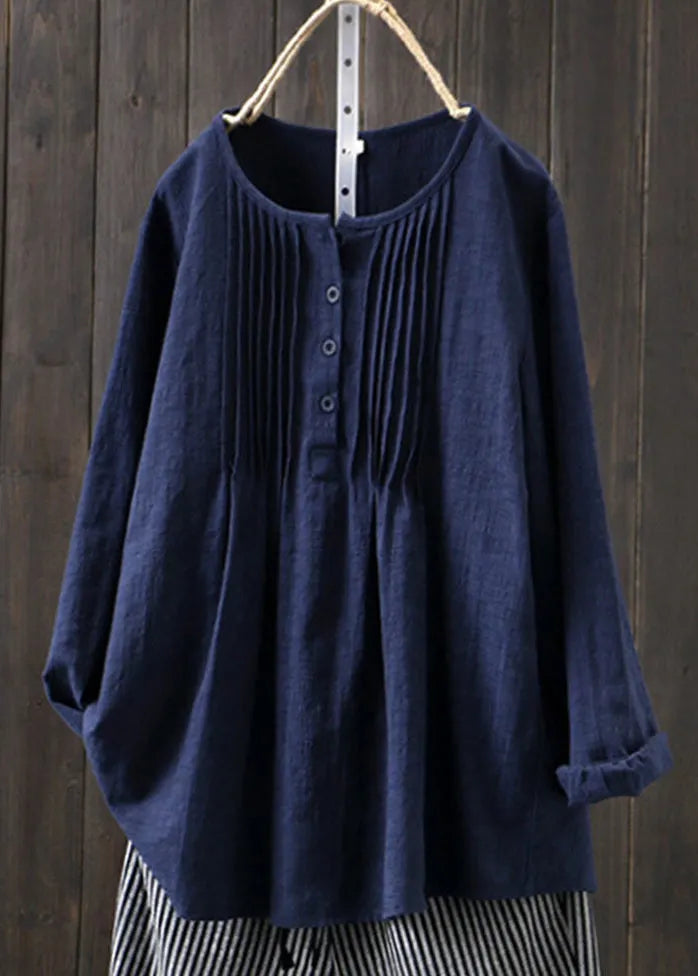 Yellow O Neck Wrinkled Cotton Shirts Spring