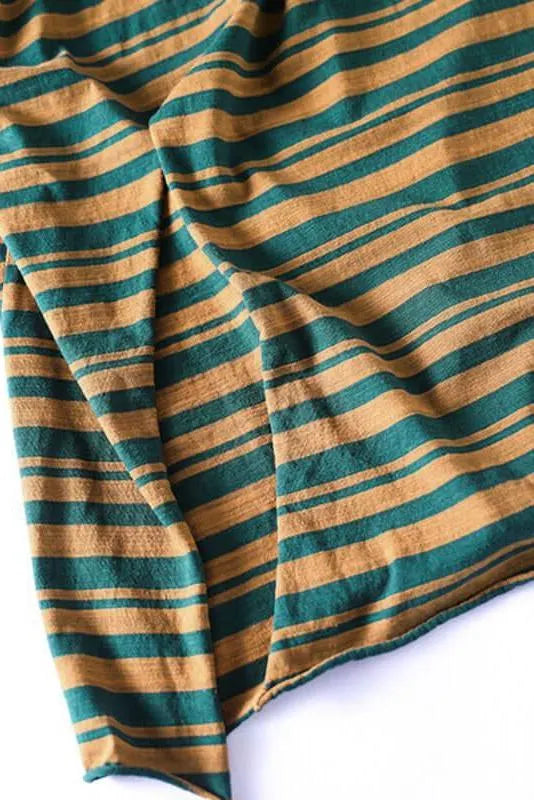 Cotton Stripes Split Hem O Neck T-shirt