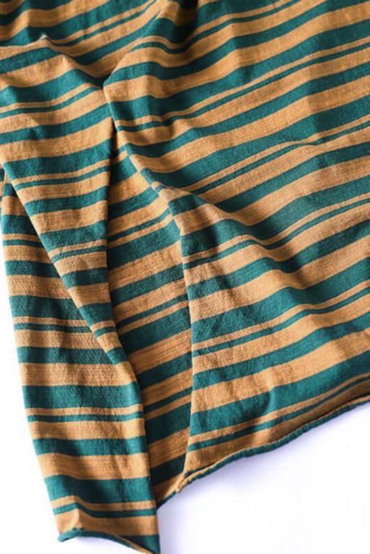Cotton Stripes Split Hem O Neck T-shirt