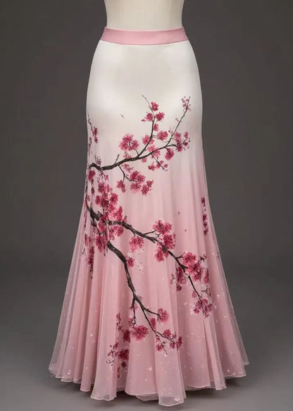 Art Pink Print High Waist Tulle Skirts Summer