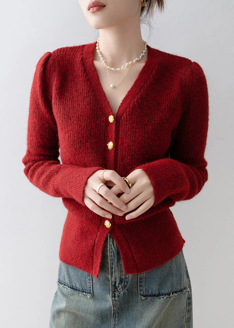 Mulberry V Neck Silm Fit Knit Cardigans Winter