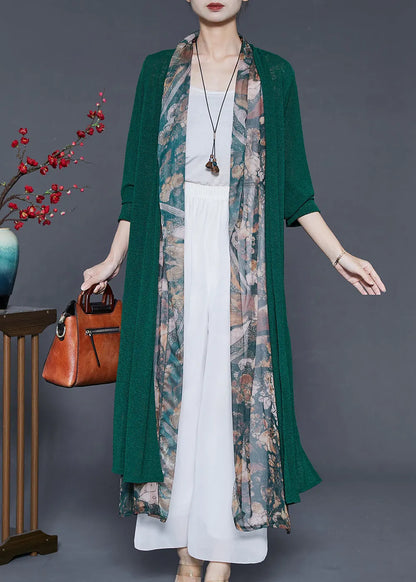 Green Oversized Patchwork Silk Cardigan Summer