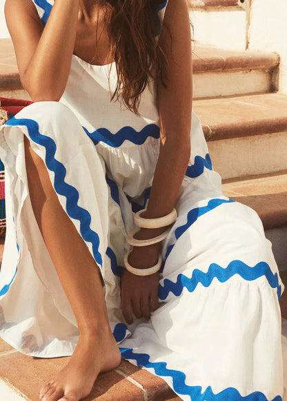 Boutique White Striped Cotton Spaghetti Strap Dress Summer