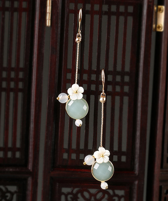 Diy Light Green Shell Flower Agate Coloured Glaze Drop Earrings