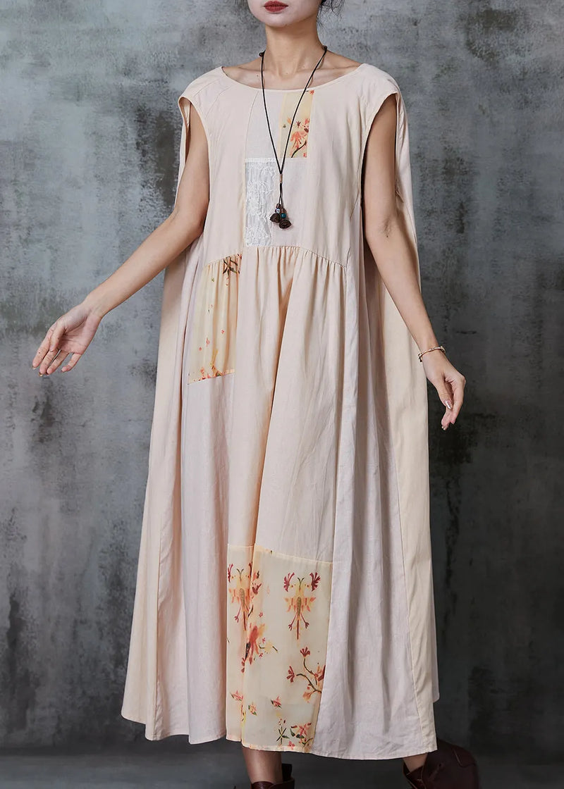 Khaki Oversized Patchwork Cotton Dress Summer