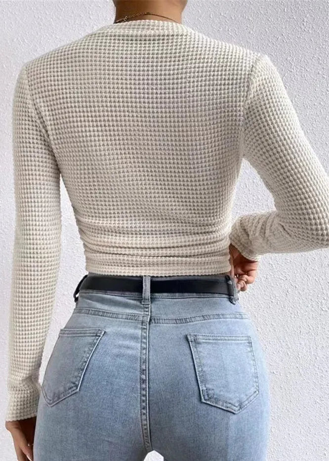 Versatile Apricot O-neck Slim Fit Cotton T Shirt Spring