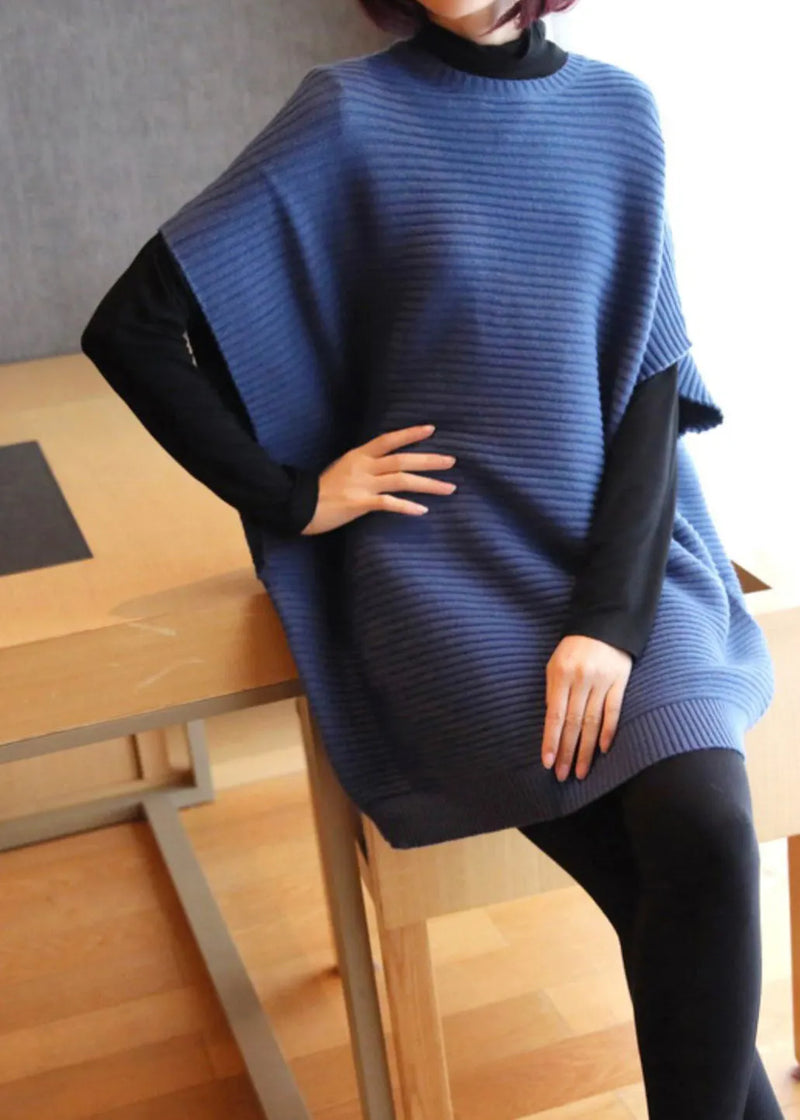 French Light Green O-neck Patchwork Fall Knit Vest