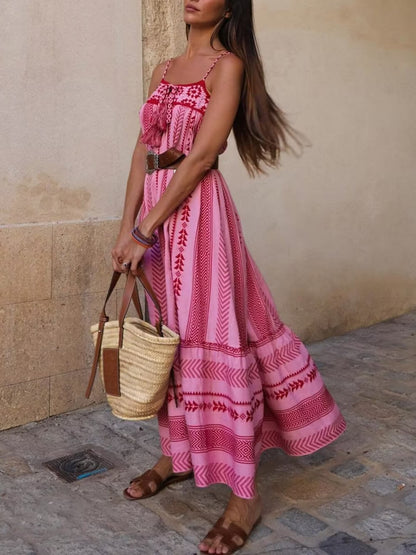 Crochet Patchwork Style Knitted Slip Maxi Dress