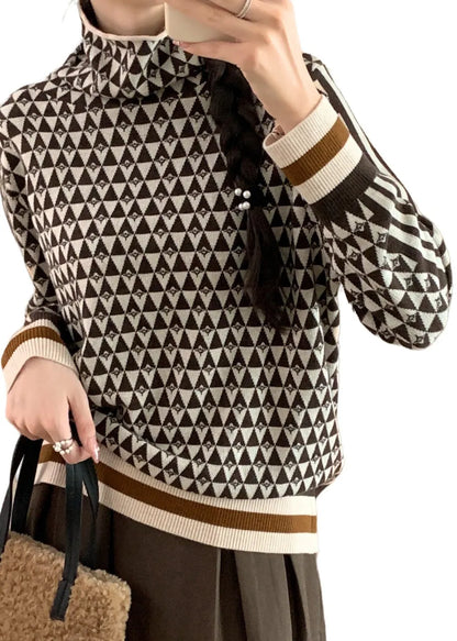Turtle Neck Geometric Thick Knit Sweaters Tops Fall