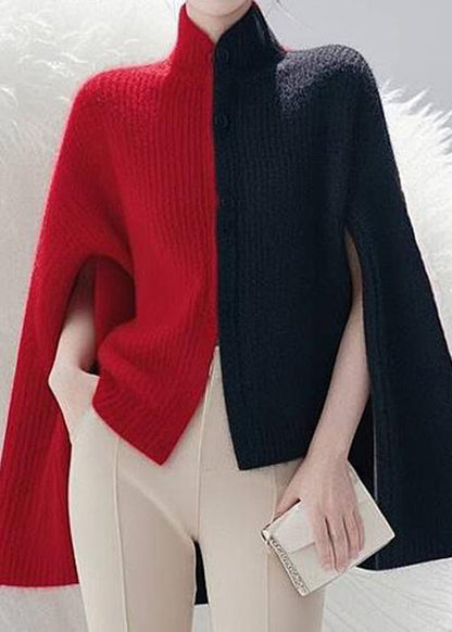 Colorblock Side Open Cozy Knit Cape Sweaters Spring