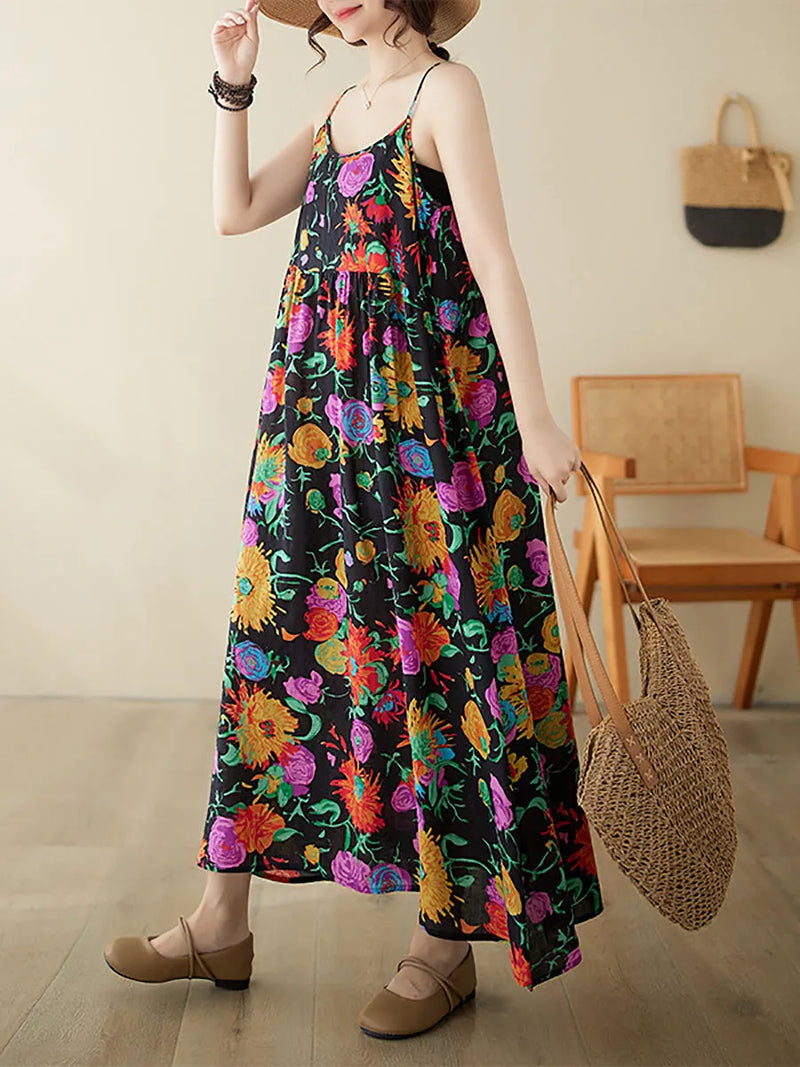 Artsy Summer Flower Loose Vest Dress