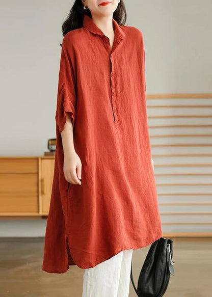 Jade Blue-flower Linen Linen Shirt Dress