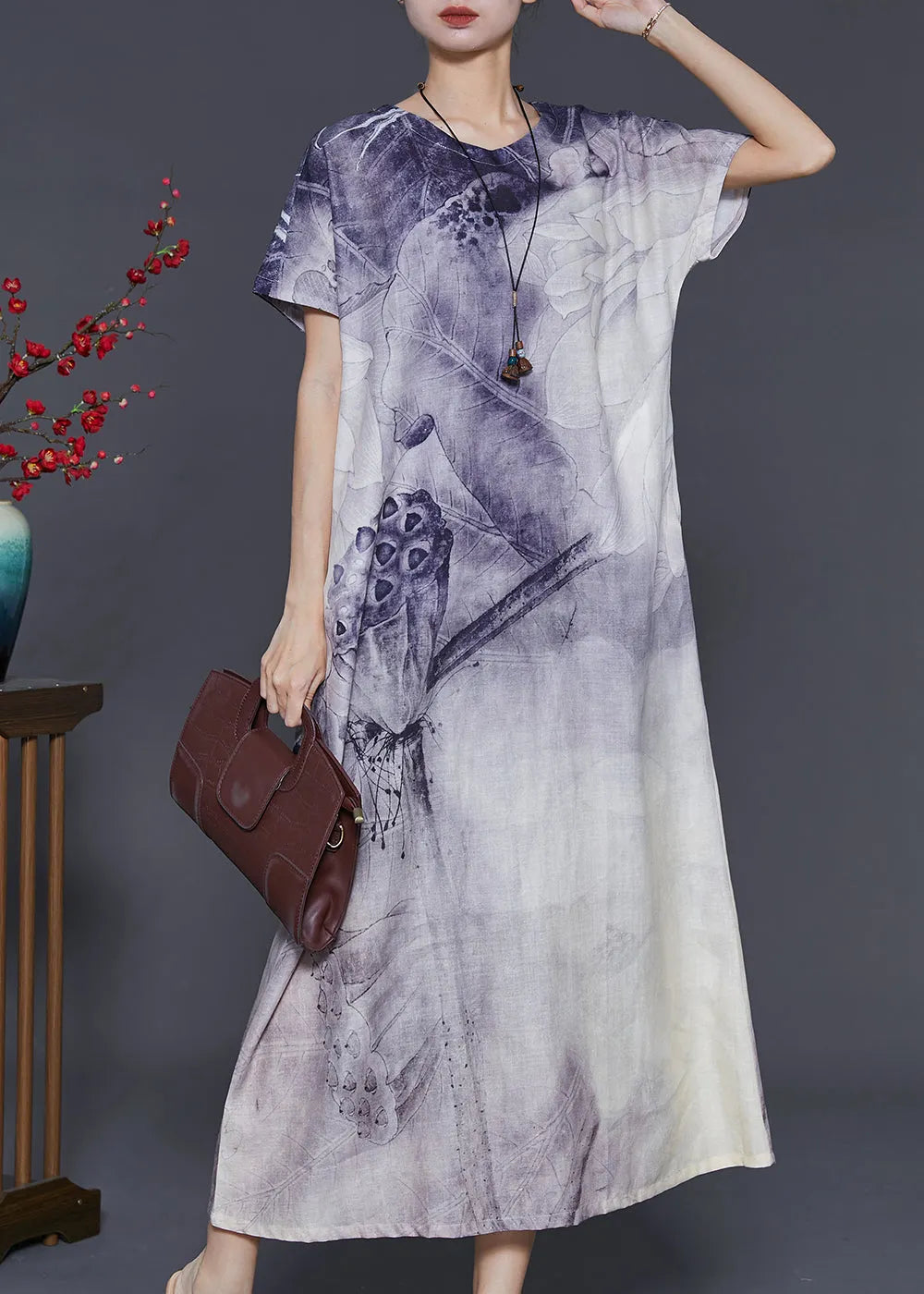 Purple Tie Dye Cotton Long Dress Summer