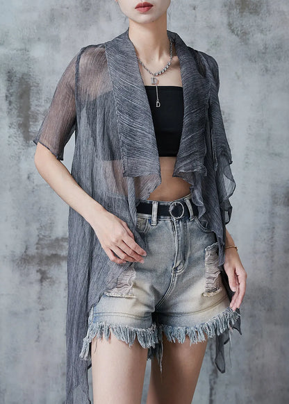 French Grey Oversized Tulle Upf 50+ Cardigan Summer