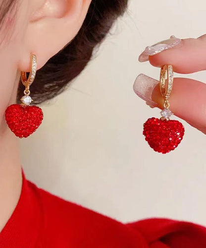 Red Alloy Inlaid Gem Stone Zircon Love Drop Earrings