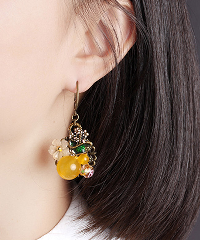 Regular Yellow Copper Pearl Coloured Glaze Oil Drip Drop Earrings